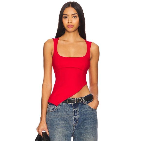 Lovers + Friends Tops - Lovers and Friends Penn Top in Red tank top crop top assymetrical